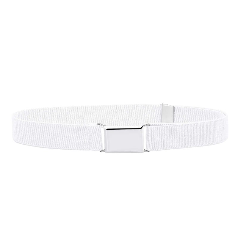 Buyless Fashion Kids Toddlers Baby Adjustable Elastic Stretch Belt with Silver Buckle - 5101-White - Image 1
